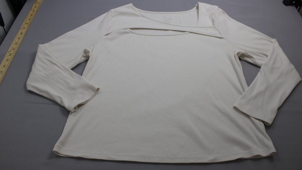 A New Day Cutout Top Womens XXL Ivory White Long Sleeve Cut Out Stretch